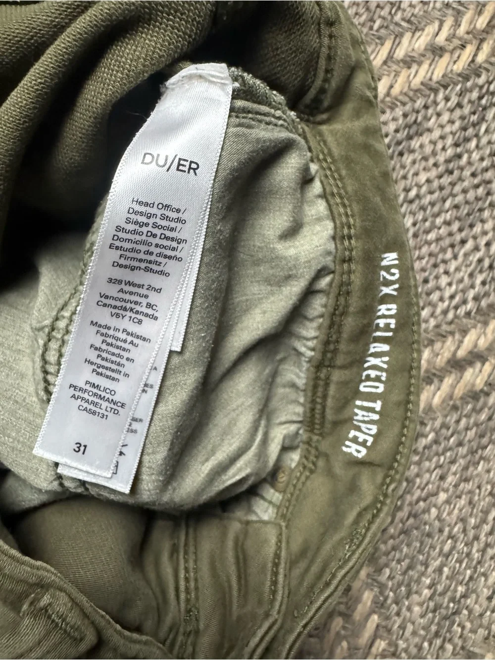 DUER N2X Slim Fit Shorts Stretch Chino 31x9 Mens Green Cotton DU/ER